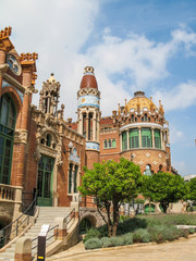 Naklejka premium View of the Hospital of the Holy Cross and Saint Paul (Hospital de la Santa Creu i de Sant Pau), Barcelona, Catalonia, Spain, UNESCO World Heritage Site. 