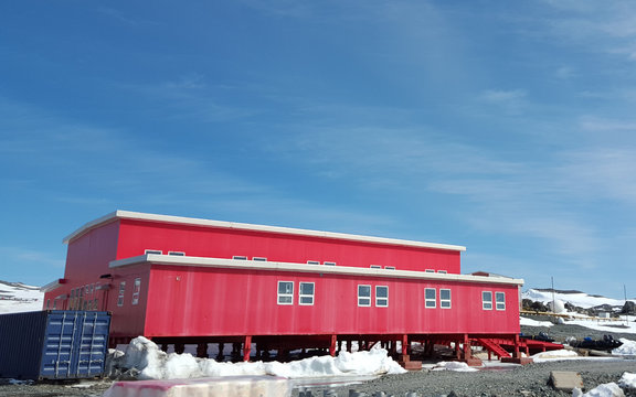 Red building at Antarctica, South pole