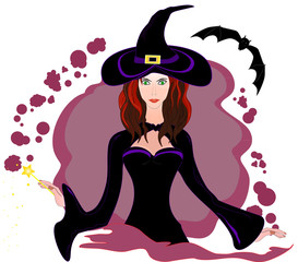 Portrait of the beautiful young halloween witch with the bat