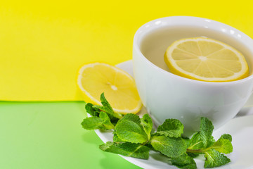 cup of tea with lemon and mint