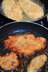 preparing czech chicken schnitzel..