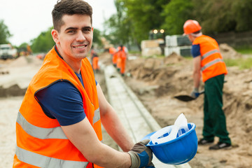 Smiling building worker