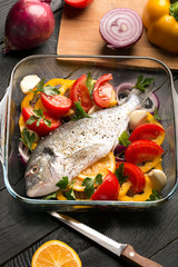 Uncooked dorado or sea bass