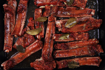 smoked pig ribs background