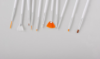 set nail art brushes on light background