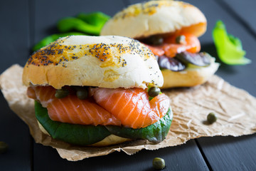 Delicious sandwich with salmon