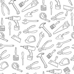 Hand drawn repair tools seamless pattern.