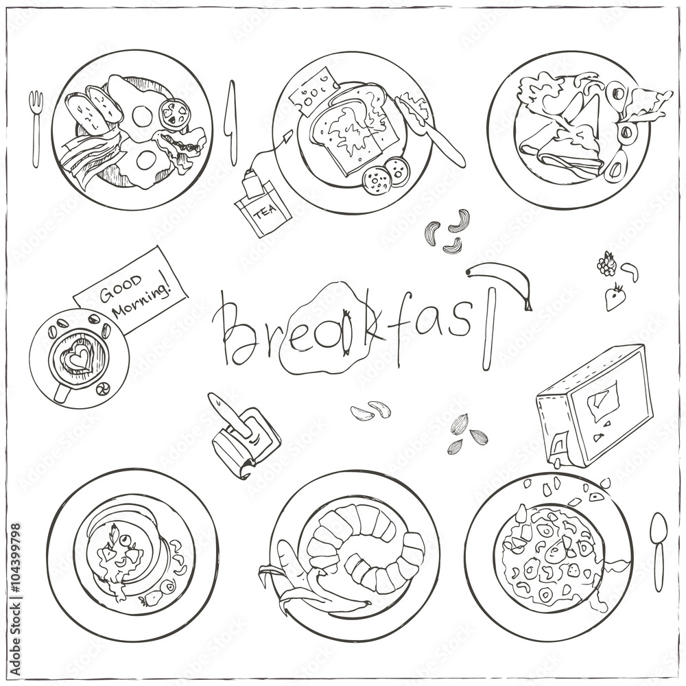 Wall mural Vector hand drawn breakfast set.