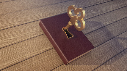Golden key open mysterious book. ( Abstract/Conceptual illustration )