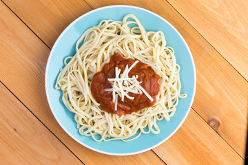 Simple plate of Italian spaghetti Bolognese
