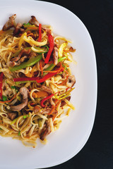 Pork wok on a plate