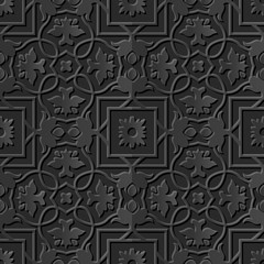 Seamless 3D elegant dark paper art pattern 223 Square Cross Flower
