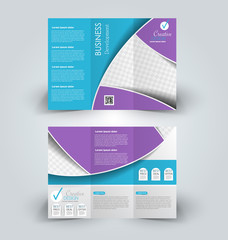 Brochure mock up design template for business, education, advertisement. Trifold booklet editable printable vector illustration. Blue and purple color.