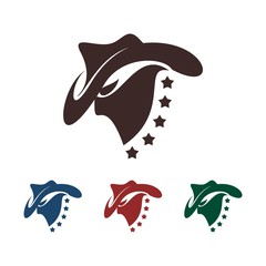 Cool Cowboy With Five Star, Bandana, Design Vector Logo Template