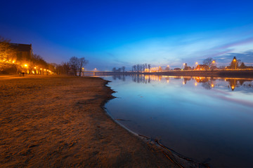 Dusk at the Nogat river in Malbork, Poland
