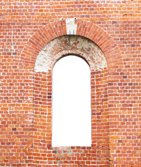 Aged red brick arch copy space inside