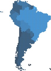 Hexagon shape South America map on white background. Vector illustration.