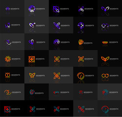 Set of linear abstract logos. Swirl, circle, infinity loop and other concepts. Logotype brand templates