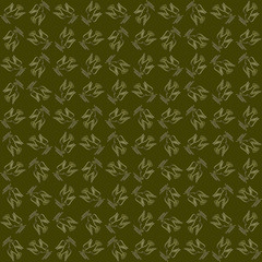 Peaceful conceptual pattern. Golden dove of peace against the green backdrop with laurels seamlessly tiled abstractive ornament. Concept. Made by means of openclipart.org elements.