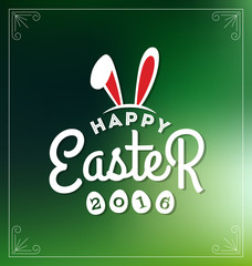 Happy Easter 2016 Lettering Greeting Card With Blurred Background. Vector illustration