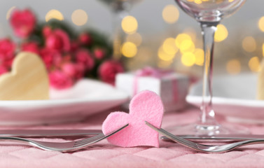 Beautiful romantic table setting for . St. Valentines Day