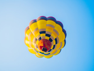 colorful hot air balloons in the start of journey trip on sunset