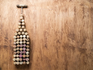 Fototapeta na wymiar Wine corks in the shape of wine bottle.