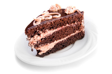 a piece of cake with cream on a white plate