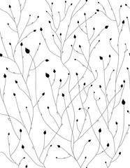 Vector seamless floral pattern  black silhouette.