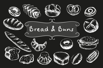 Chalk bakery food set.