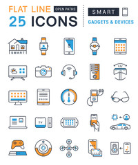 Set Vector Flat Line Icons Smart Device