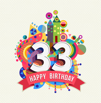 Happy birthday 33 year greeting card poster color