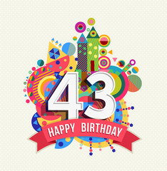 Happy birthday 43 year greeting card poster color - obrazy, fototapety, plakaty