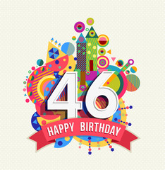 Happy birthday 46 year greeting card poster color