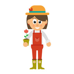 cartoon woman with hat and overalls