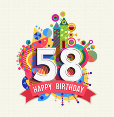 Happy birthday 58 year greeting card poster color