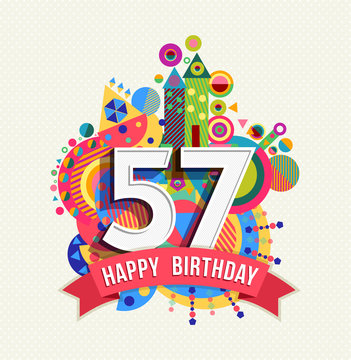 Happy birthday 57 year greeting card poster color