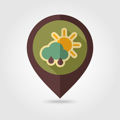 Sun Rain Cloud retro flat pin map icon. Weather