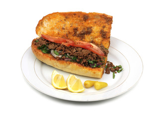 Traditional Turkish cuisine, Tantuni with loaf bread.