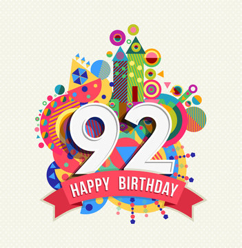 Happy birthday 92 year greeting card poster color