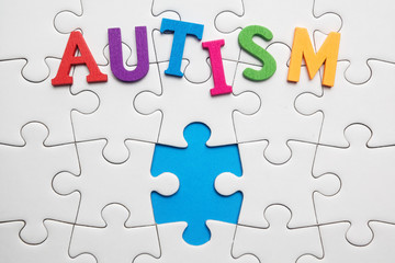 Autism inscription on a white puzzle background
