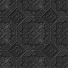 Seamless 3D elegant dark paper art pattern 238 Cross Star Flower
