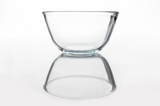 Glass Transparent Bowl On White Background From Side With Reflection