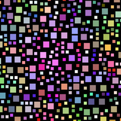 Small colorful square shapes on a black background.