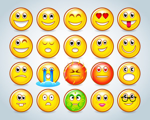 Set of Emoticons. Set of Emoji. Colorful Smiles set. Isolated vector illustrations. 