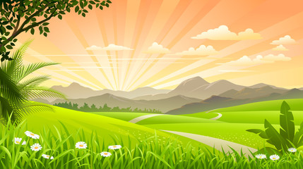 Obraz premium grasslands with mountains and hills in the background