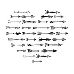 Black hand drawn arrows heart composition on white background
