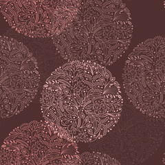 Floral circles seamless pattern in brown colors