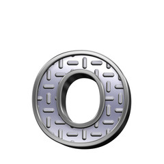 One lower case letter from steel tread plate alphabet set, isolated on white. Computer generated 3D photo rendering.