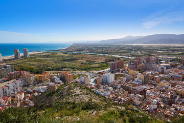 Cullera beach aerial with skyline of village Valencia